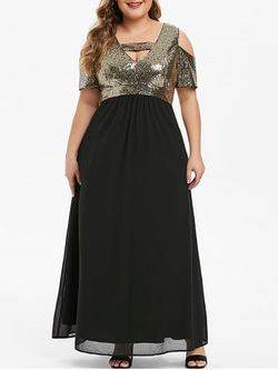 Plus Size Cut Out Sequins Evening Maxi Dress - BLACK - 4X