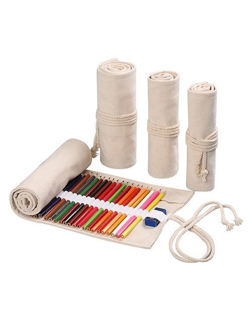 

Solid Color Canvas Pencil Case Roll, Warm white