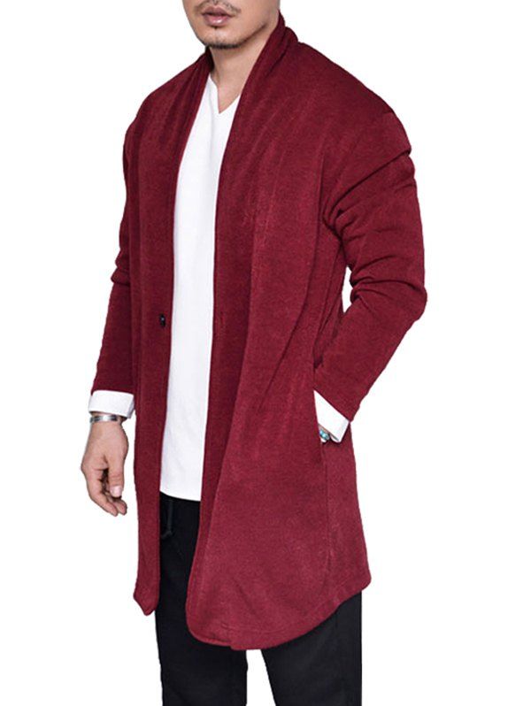 

Plain One Button Knit Longline Cardigan, Red