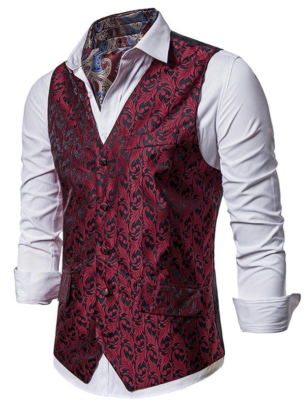 

Single Breasted Jacquard Design Business Vest, Red