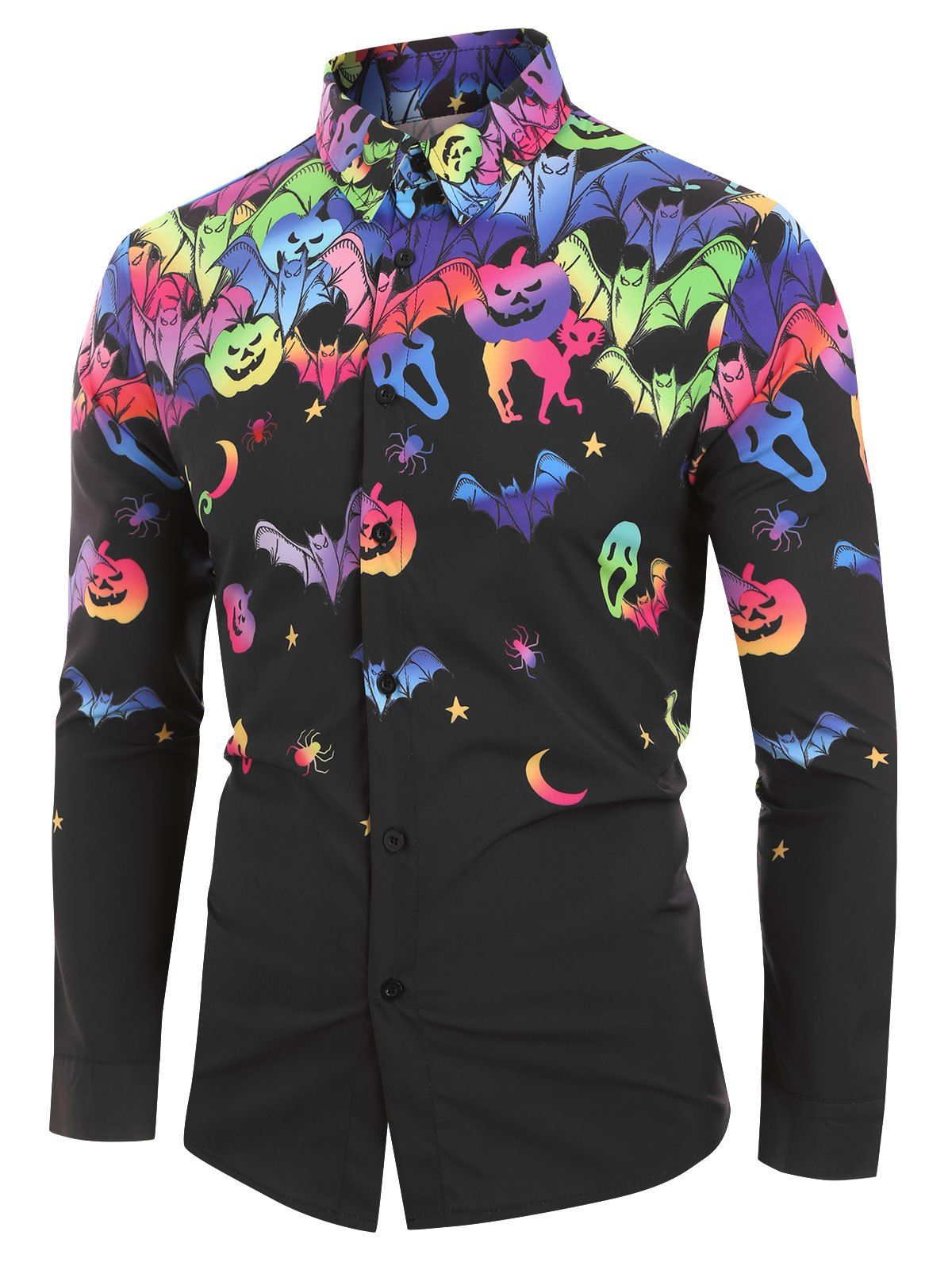 

Halloween Bat Pumpkin Print Long-sleeved Shirt, Multi