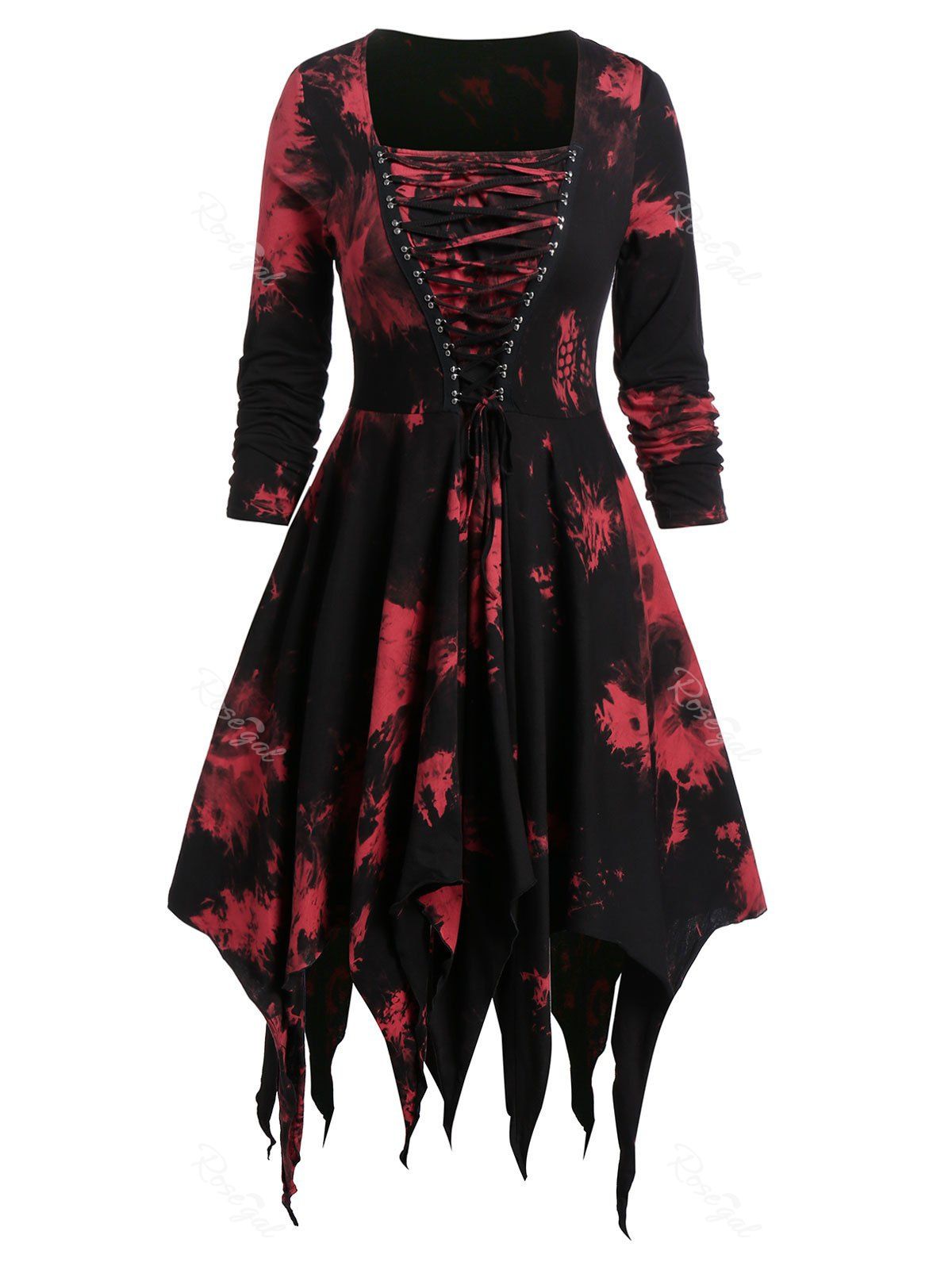 

Plus Size Asymmetric Square Collar Printed Vintage Dress, Black