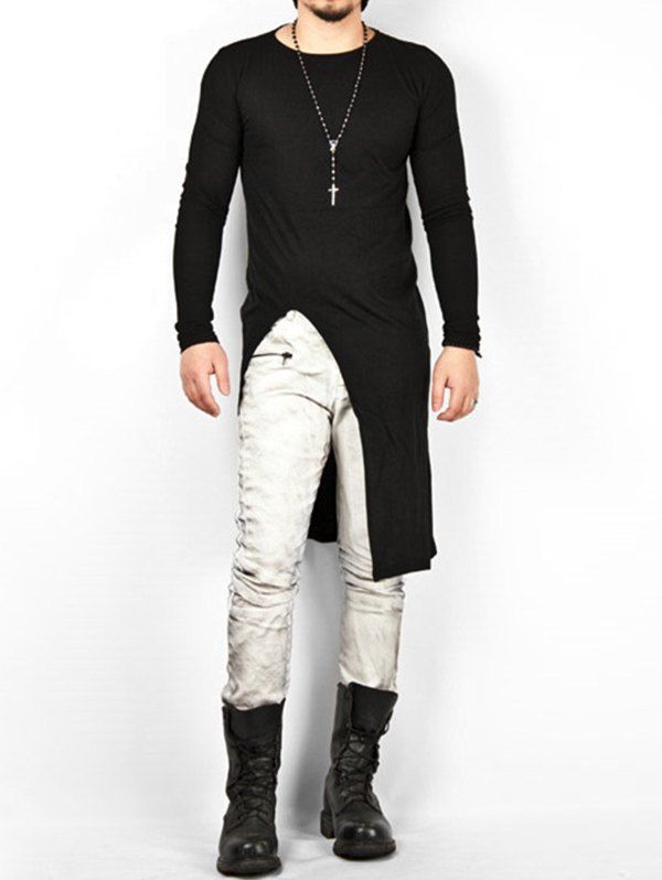 

Punk Solid Color Long Sleeves T-shirt, Black