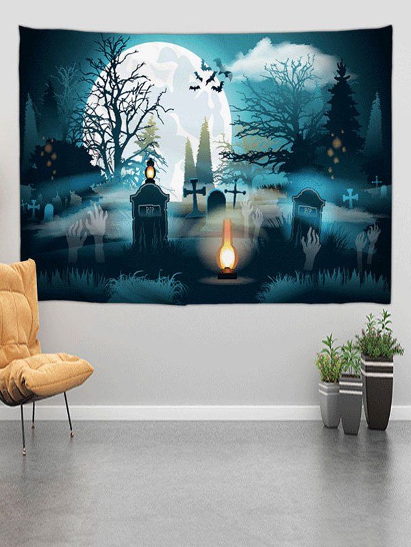 

Halloween Grave Forest Digital Print Wall Tapestry, Multi-a