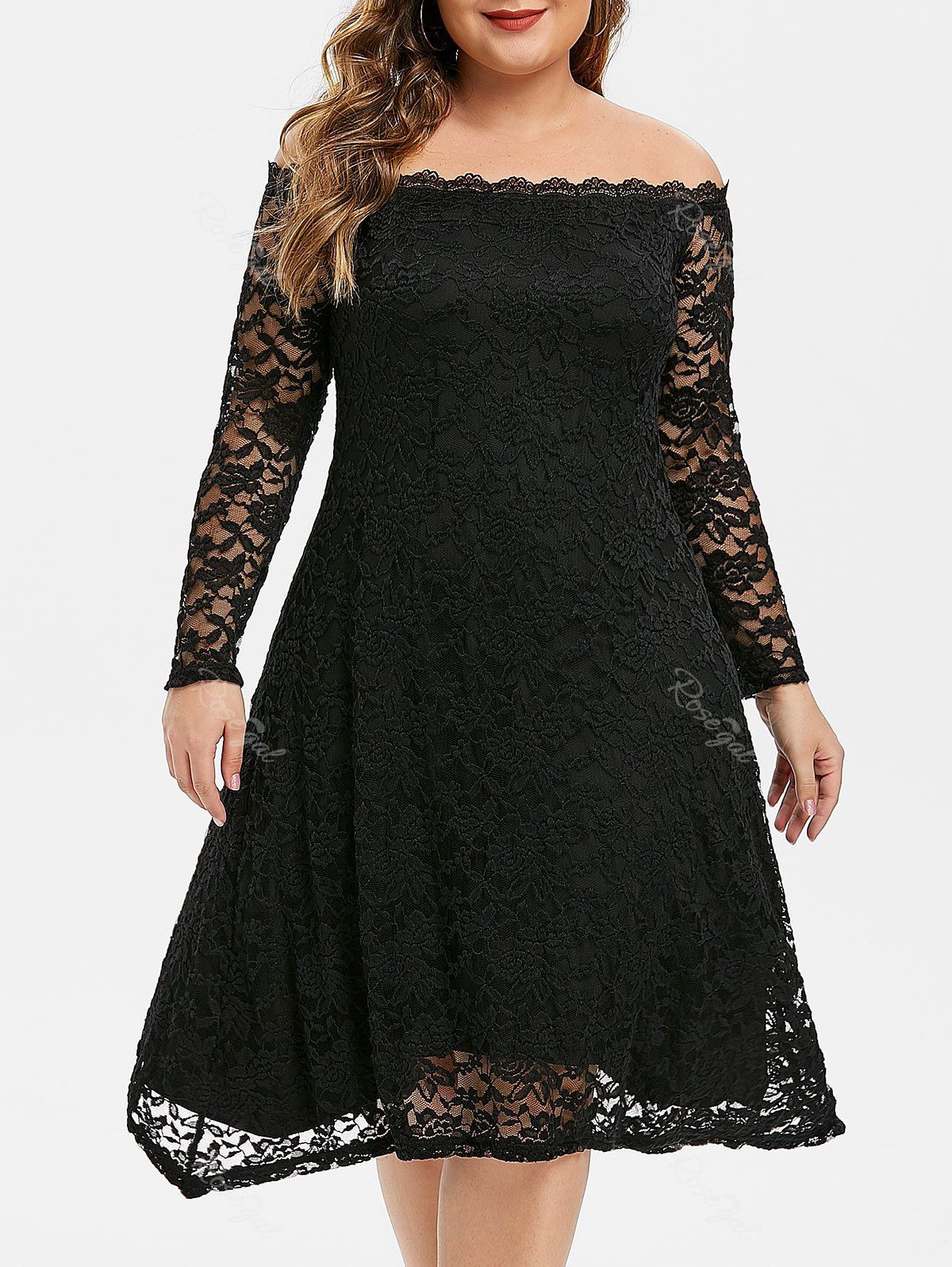 

Plus Size Off The Shoulder Party Lace Dress, Black