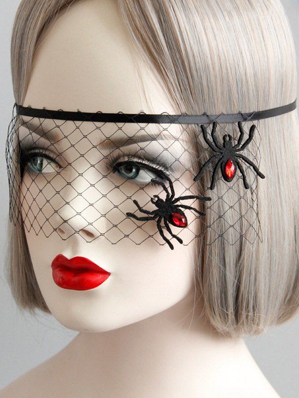 

Gothic Halloween Mesh Spider Eye Mask, Black