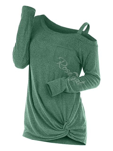 

Plus Size Front Twist Marled Skew Neck T Shirt, Sea green