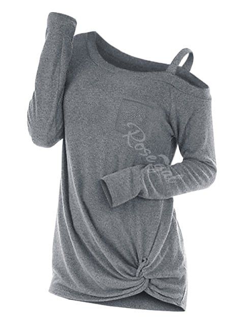 

Plus Size Front Twist Marled Skew Neck T Shirt, Gray