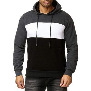 

Colorblock Print Casual Drawstring Hoodie, Gray
