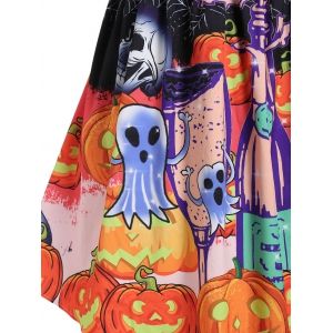 Plus Size A Line Zippered Pumpkin Print Vintage Halloween Dress