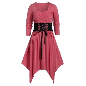 

Plus Size Asymmetrical Sweetheart Collar Lace Up Dress, Cherry red