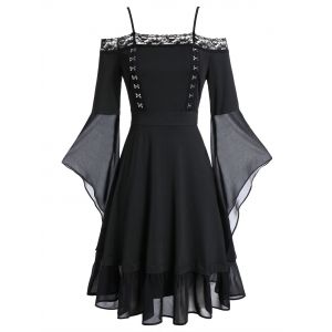 

Plus Size Hook and Eye Flare Sleeve Gothic Halloween Dress, Black