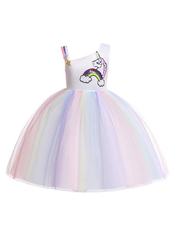

Unicorn Rainbow Pattern Sleeveless A Line Tulle Dress, Purple