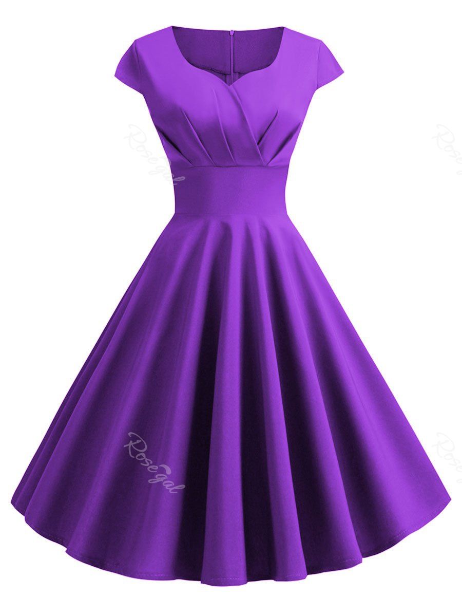 

Plus Size Vintage Fit and Flare Dress, Purple