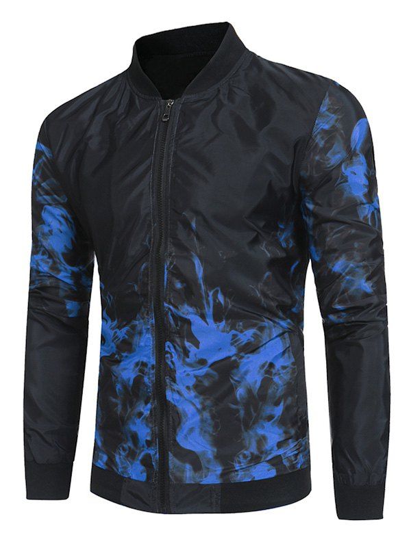 

Flame Print Casual Long Sleeves Jacket, Blue