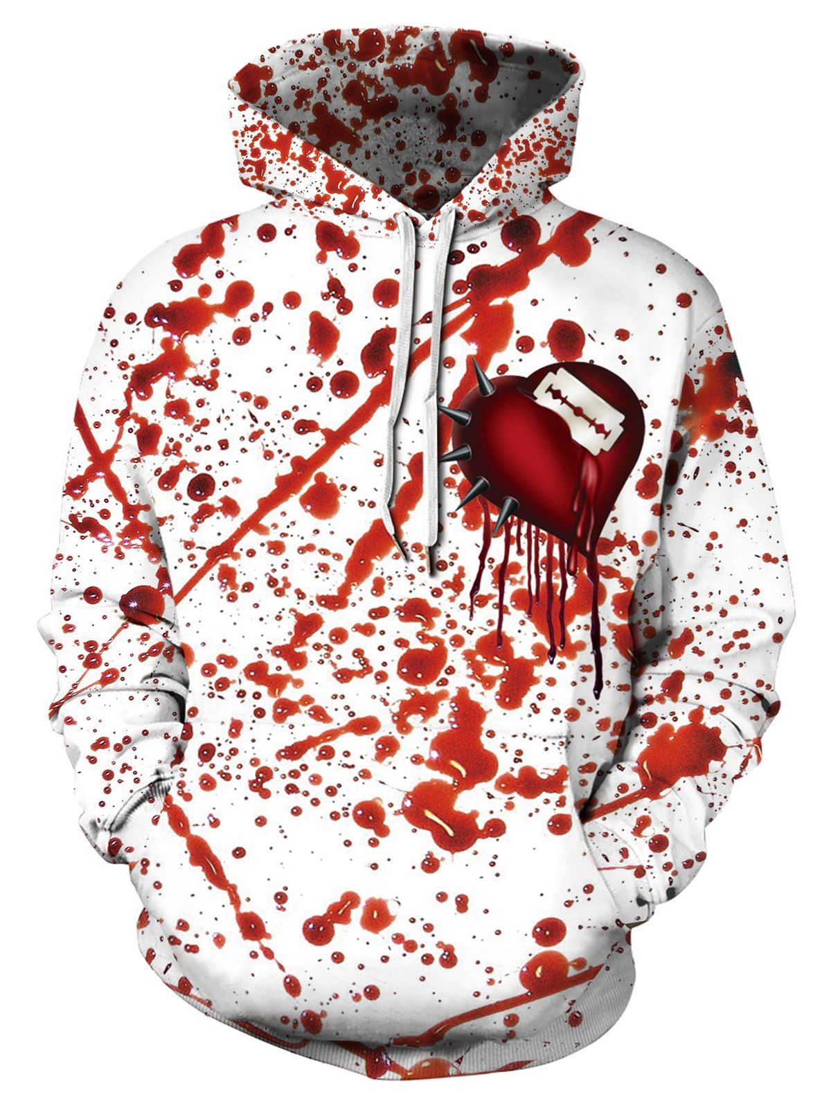 

Plus Size Halloween Blood Splatter Print Kangaroo Pocket Hoodie, Red