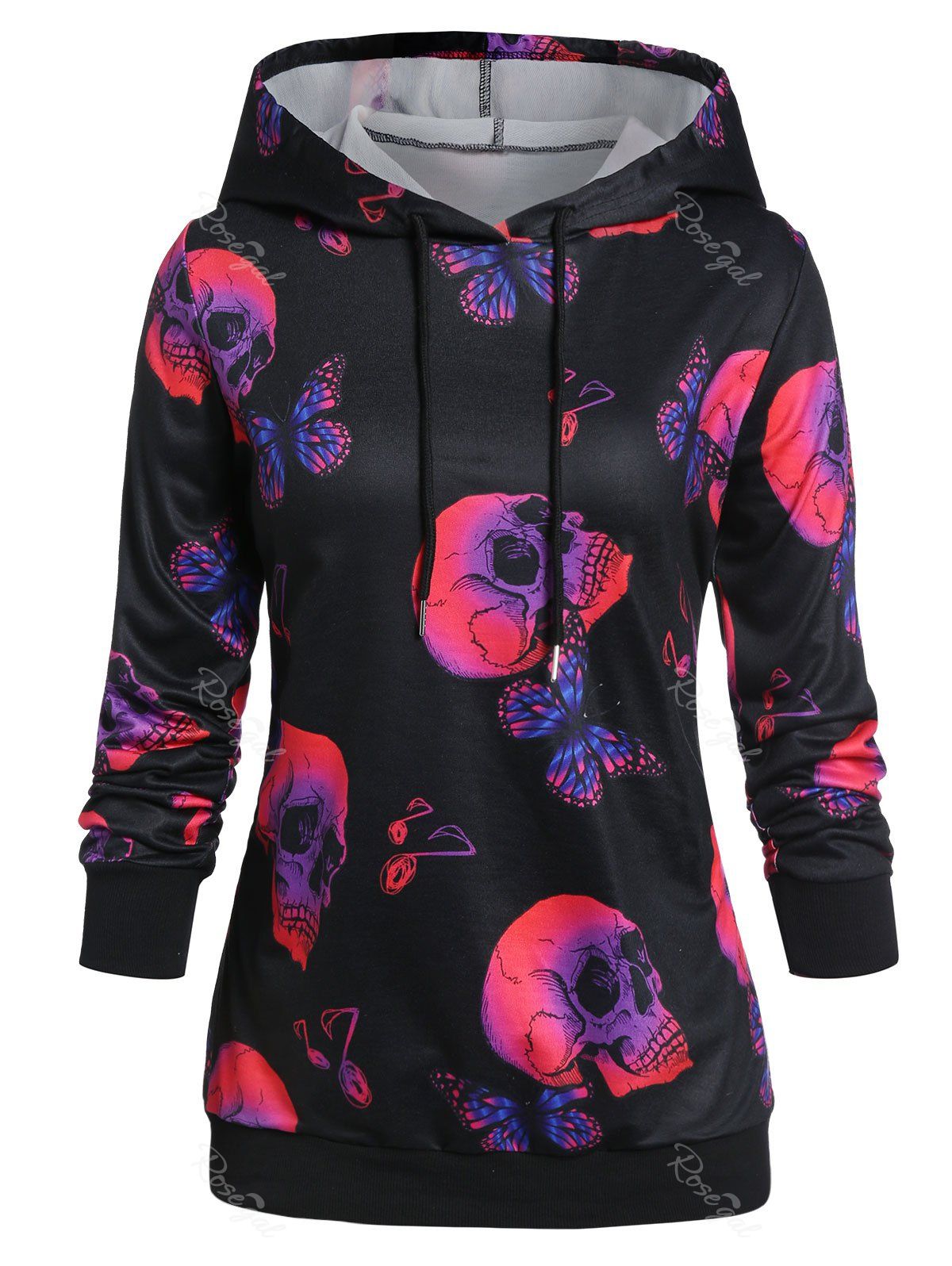 

Plus Size Halloween Skull Butterfly Graphic Ribbed Hem Hoodie, Black