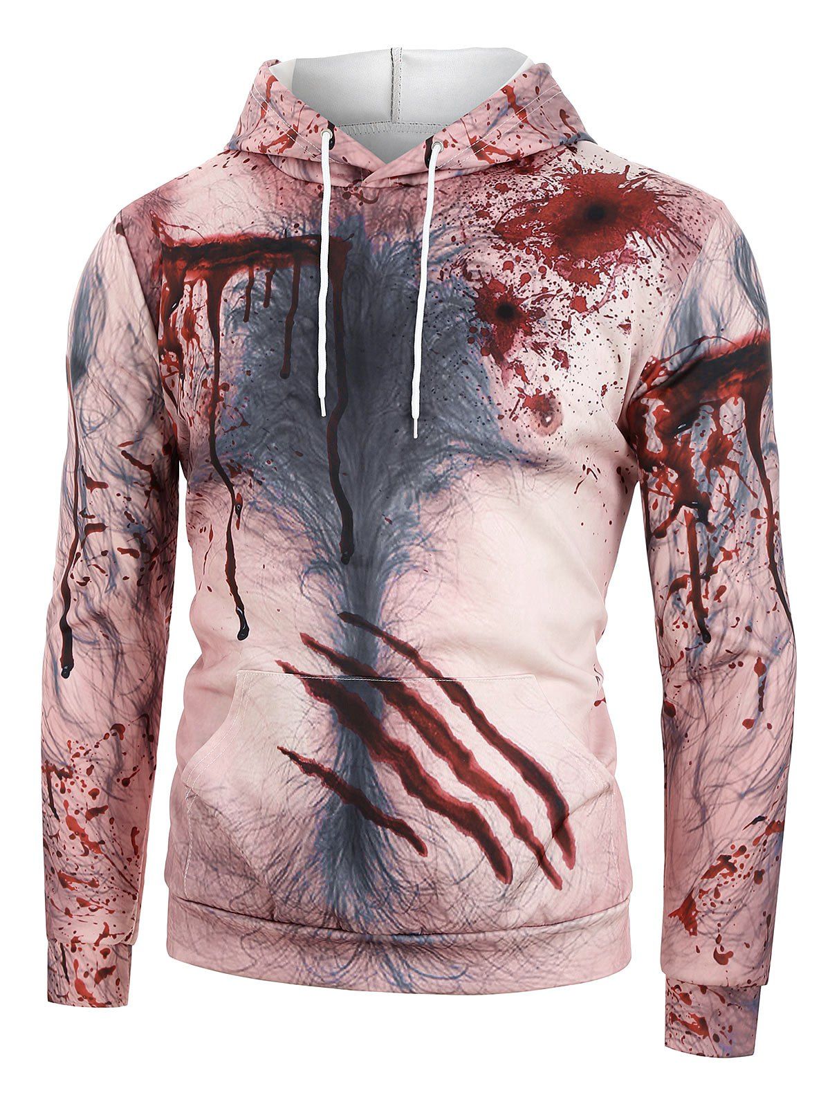 

Halloween Scratch Print Front Pocket Drawstring Hoodie, Multi