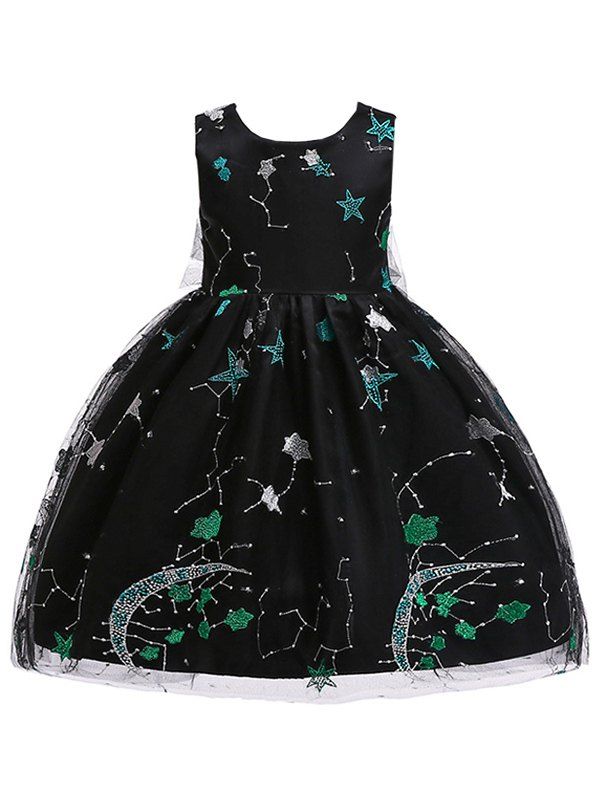 

Star Embroidery Sleeveless A Line Tulle Dress, Black