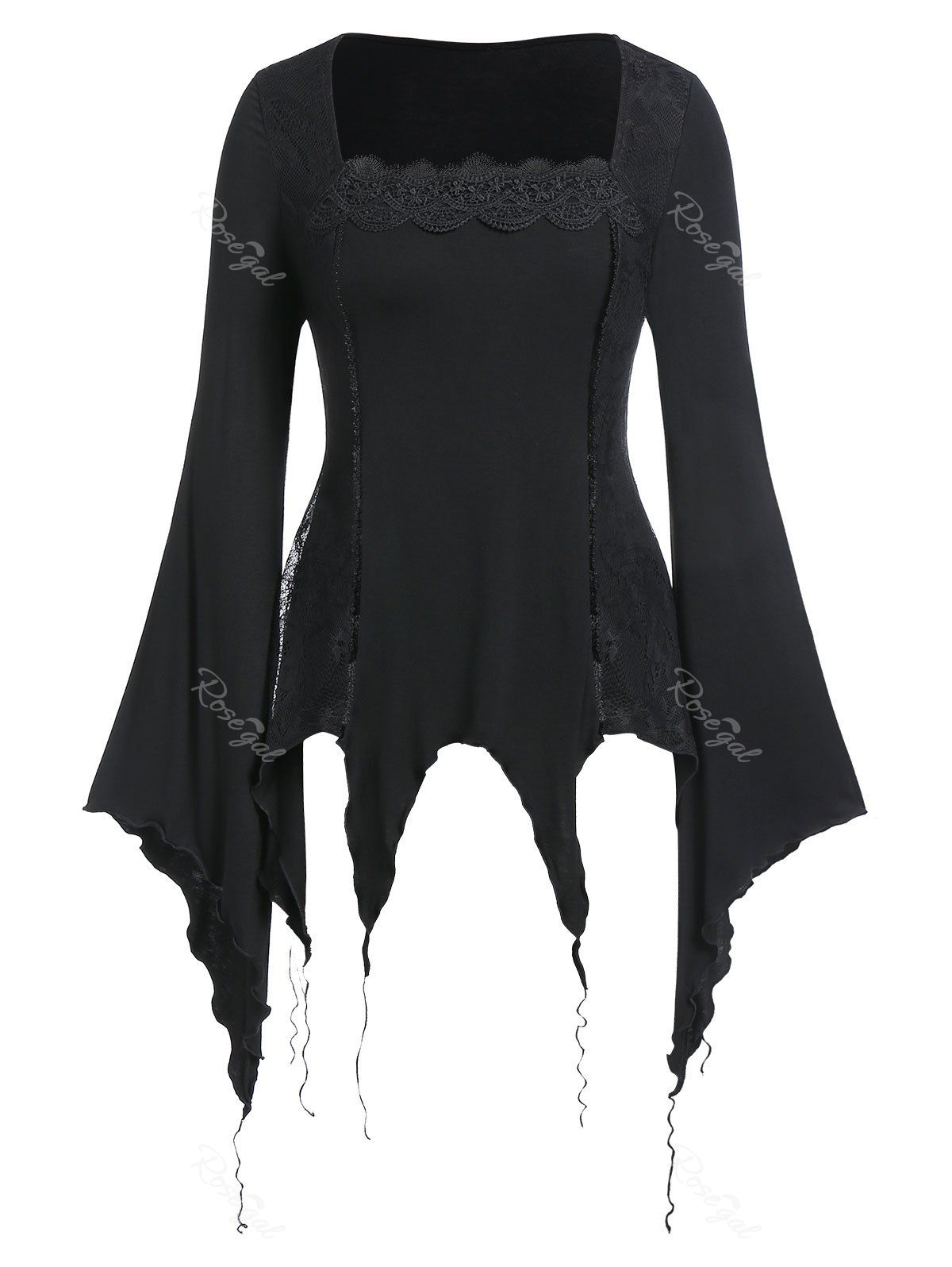 

Plus Size Bell Sleeve Handkerchief Gothic Punk Halloween T Shirt, Black