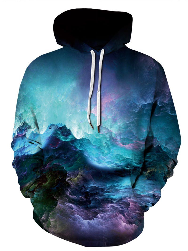 

Plus Size Allover Neon Nebula Print Kangaroo Pocket Hoodie, Midnight blue