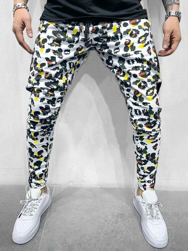 

Colorful Leopard Print Casual Drawstring Pants, White