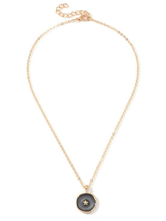 

Simple Round Pendant Chain Necklace, Black