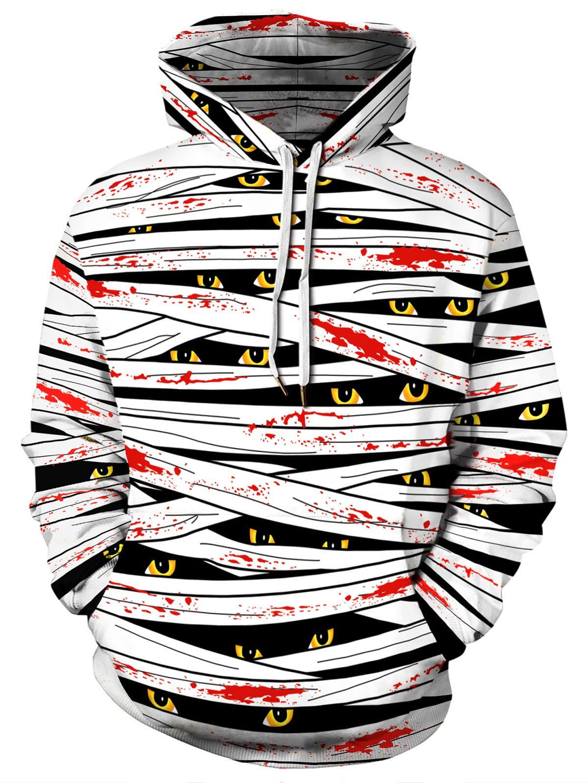 

Plus Size Halloween Mummy and Eyes Print Kangaroo Pocket Hoodie, Black