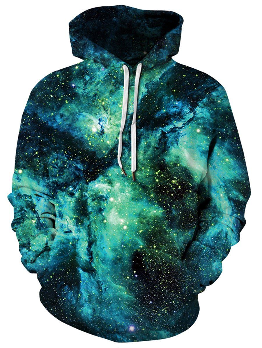 

Plus Size Allover Starry Galaxy Print Kangaroo Pocket Hoodie, Twilight