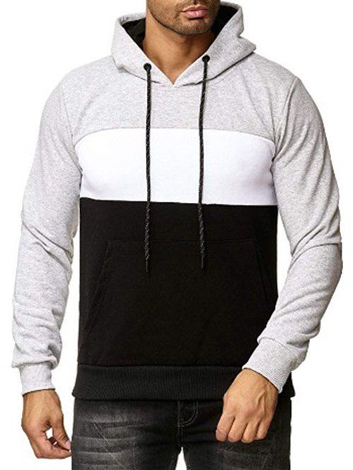 

Colorblock Print Casual Drawstring Hoodie, Light gray