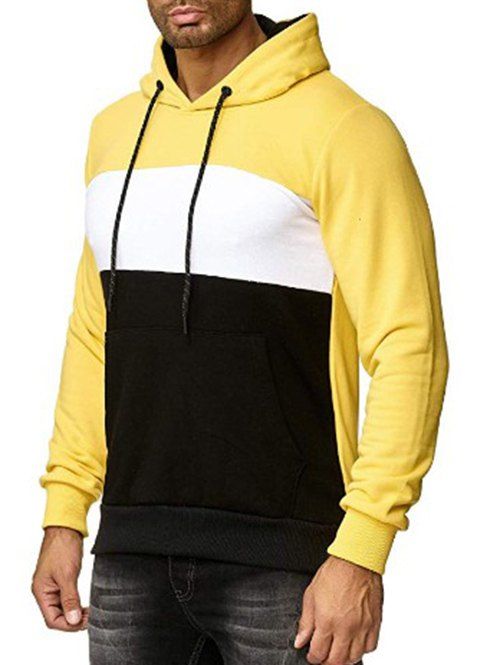 

Colorblock Print Casual Drawstring Hoodie, Yellow