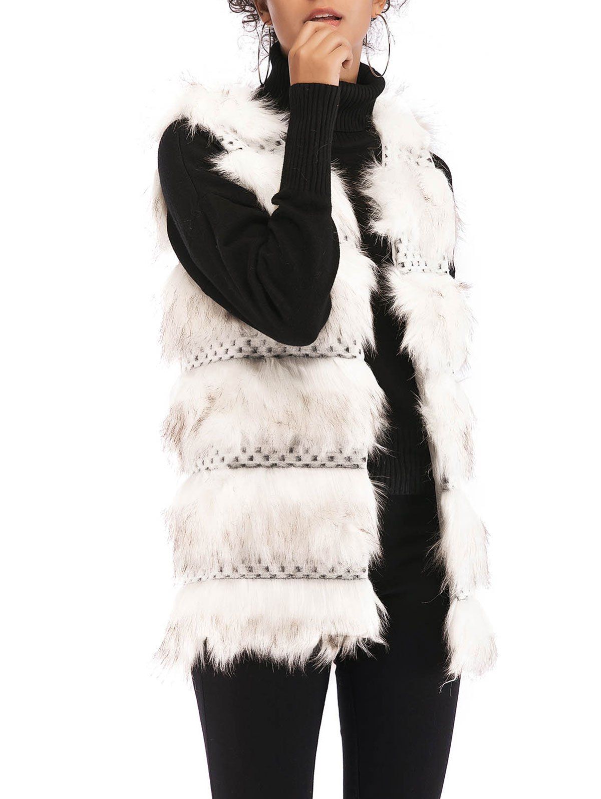 

Casual Faux Fur Collarless Waistcoat, White