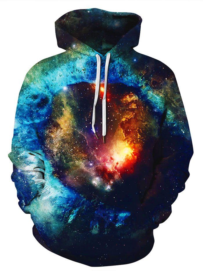

Plus Size Allover Galaxy Nebula Print Kangaroo Pocket Hoodie