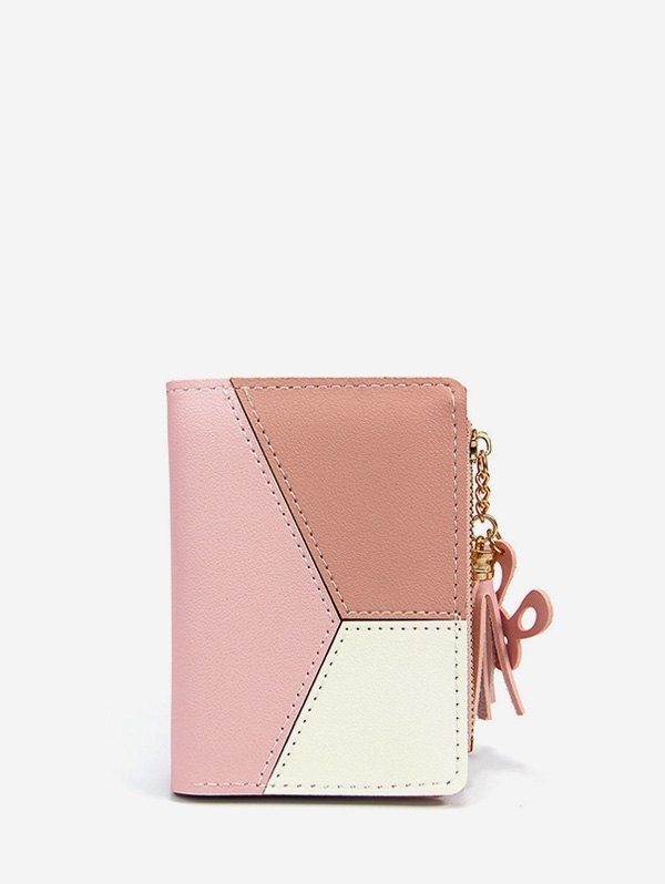 

Color Block PU Leather Card Holder, Pink