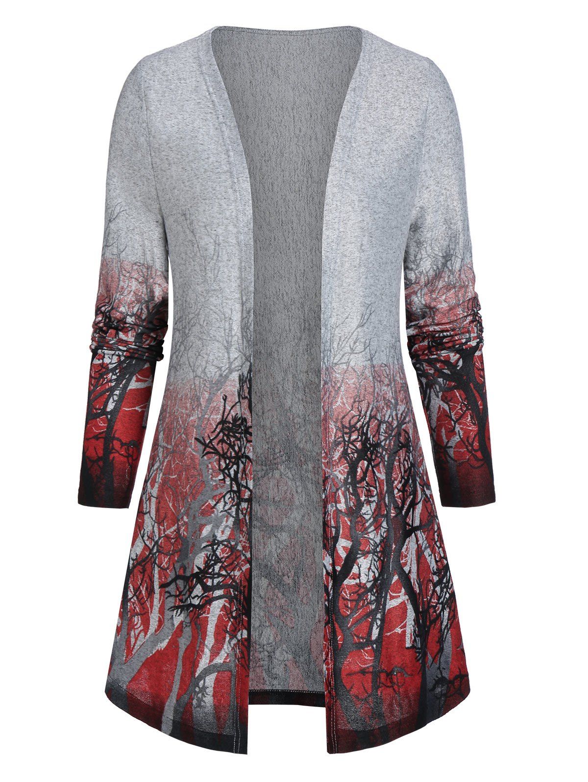 

Open Front Tree Print Tunic Cardigan, Light slate gray
