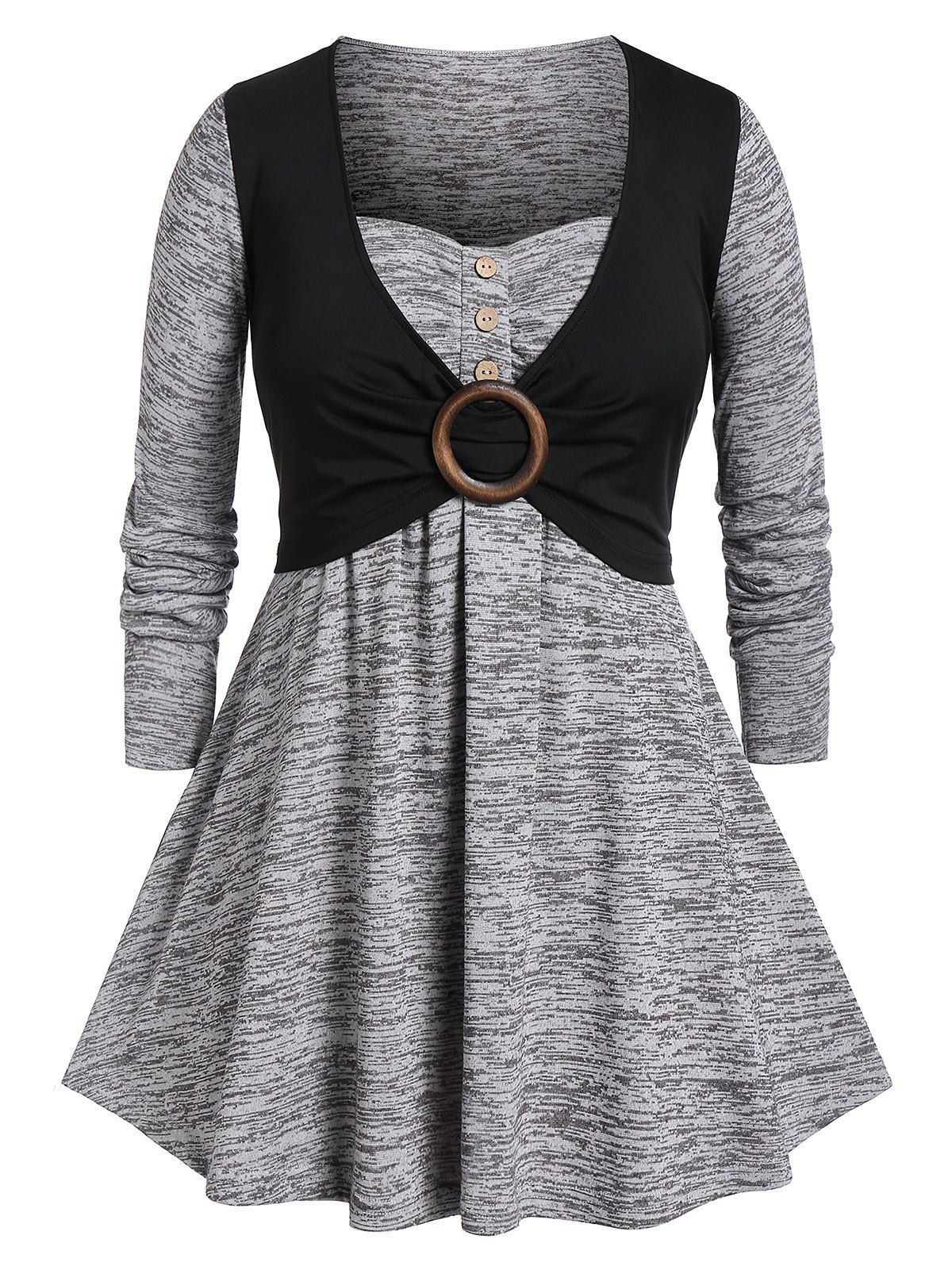 

Plus Size Tunic Marled Long Sleeve T Shirt, Dark gray