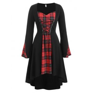 

Plus Size Plaid Lace Up Gothic Halloween Tee, Black