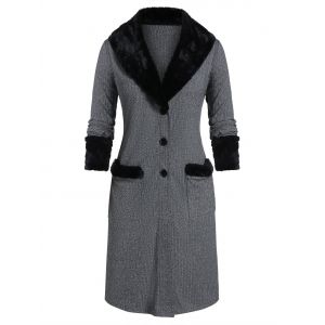 

Plus Size Shawl Collar Faux Fur Panel Long Knitted Pocket Cardigan, Jet gray