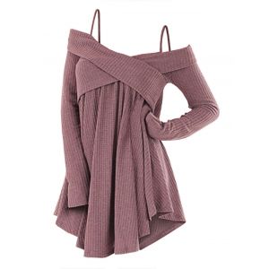 

Plus Size Criss Cross Open Shoulder Knit Top, Lipstick pink
