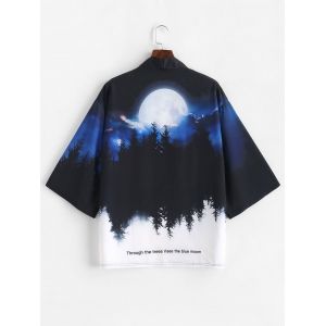 

Rising Moon Through Tree Forest Print Casual Kimono Cardigan, Cobalt blue