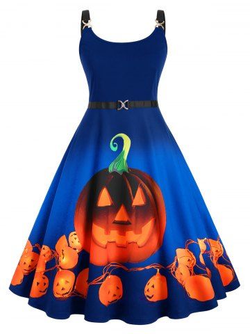 rosegal Straps Pumpkin Print Halloween Plus Size Vintage Dress