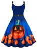Robe Vintage d'Halloween Citrouille Imprimé à Bretelle de Grande Taille - Bleu 4X
