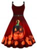 Robe Vintage d'Halloween Citrouille Imprimé à Bretelle de Grande Taille - Rouge 4X