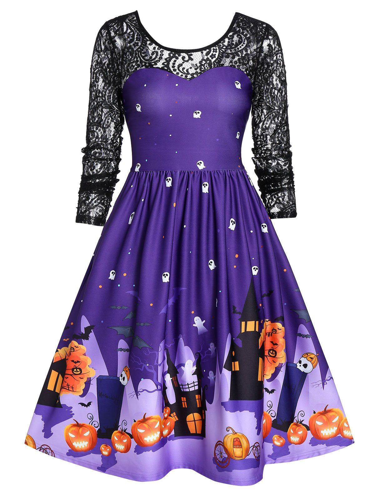 

Halloween Lace Sleeve Vintage Pin Up Dress, Purple amethyst