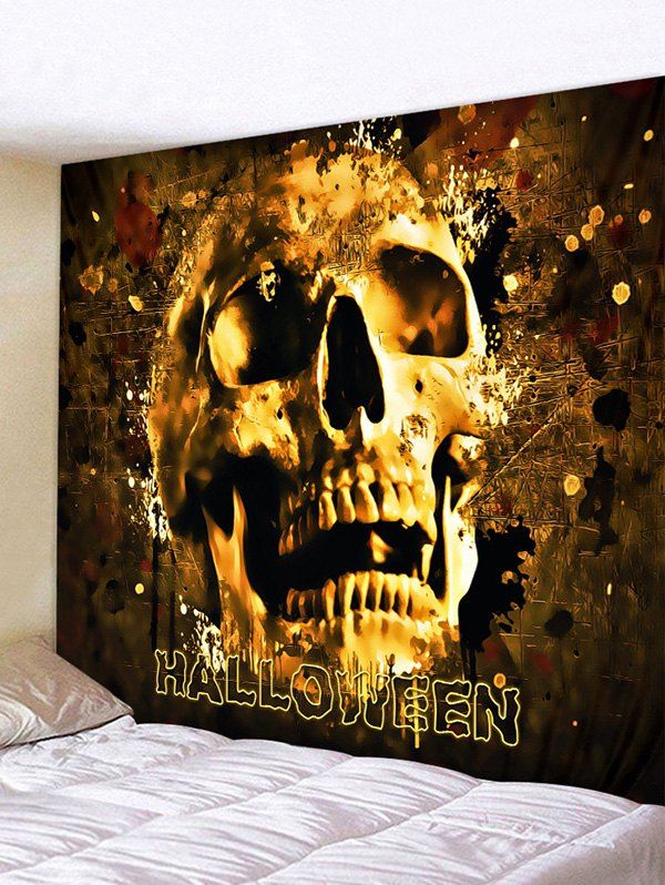 

Halloween Skull Pattern Print Tapestry, Golden brown