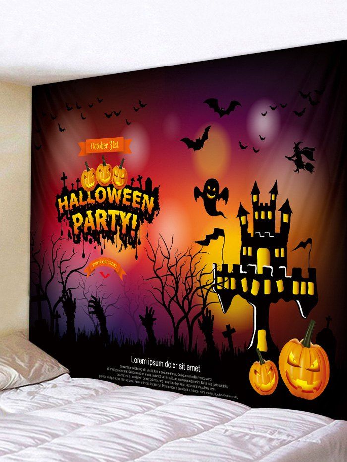 

Halloween Pumpkin Castle Bats Pattern Print Tapestry, Chocolate