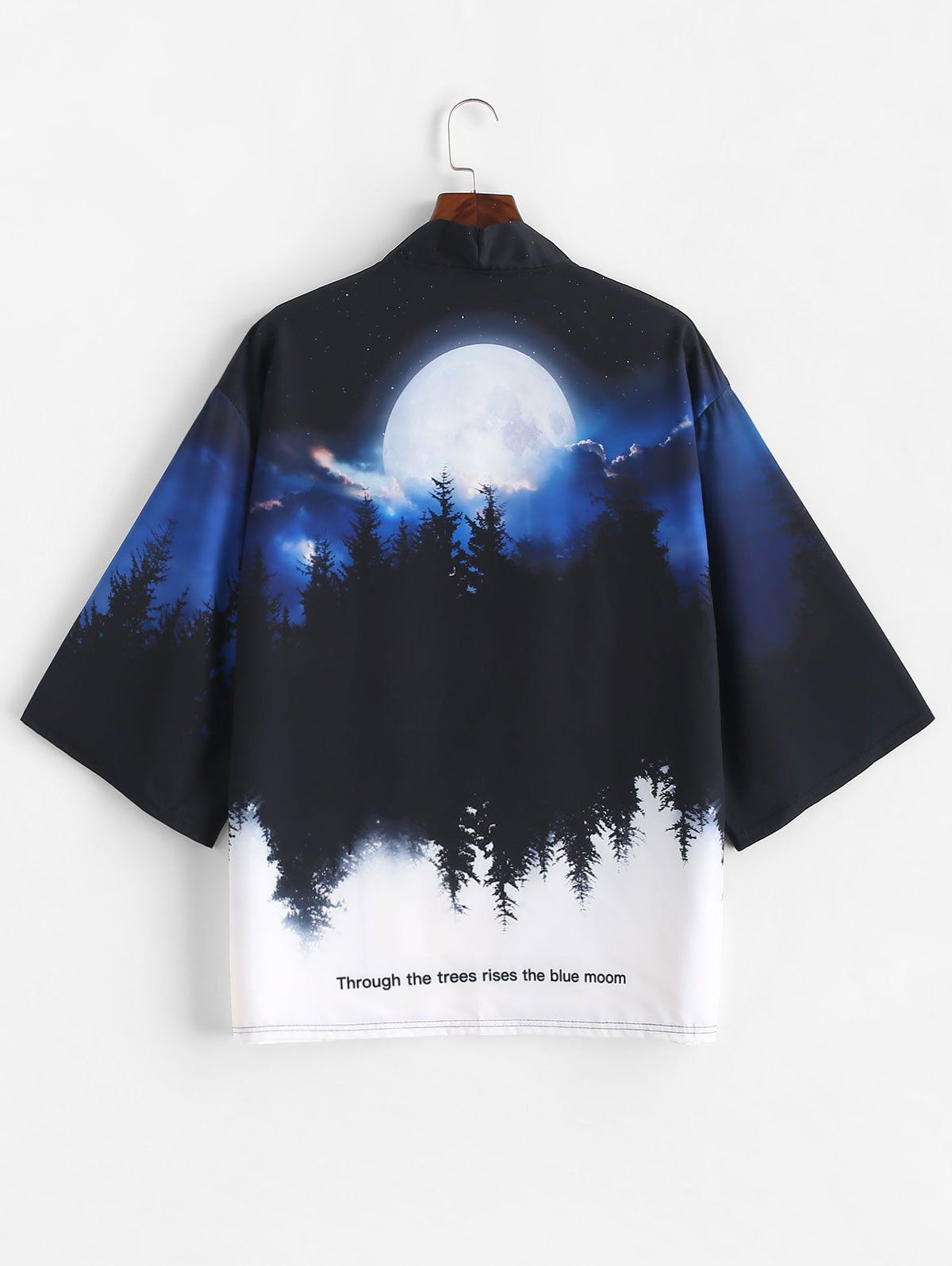 Shops Rising Moon Through Tree Forest Print Casual Kimono Cardigan  
