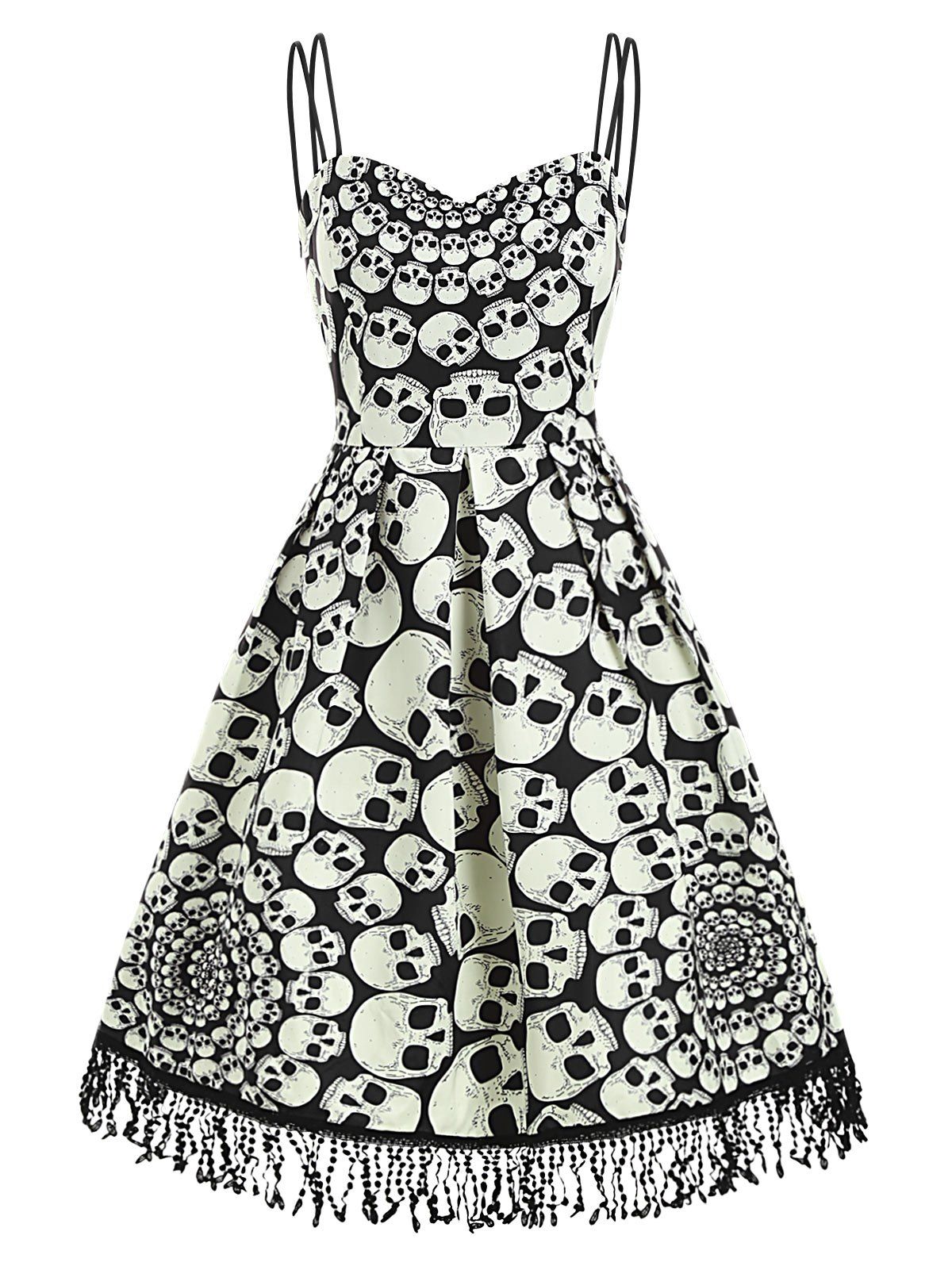 

Halloween Skull Fringed Sleeveless Dress, Black