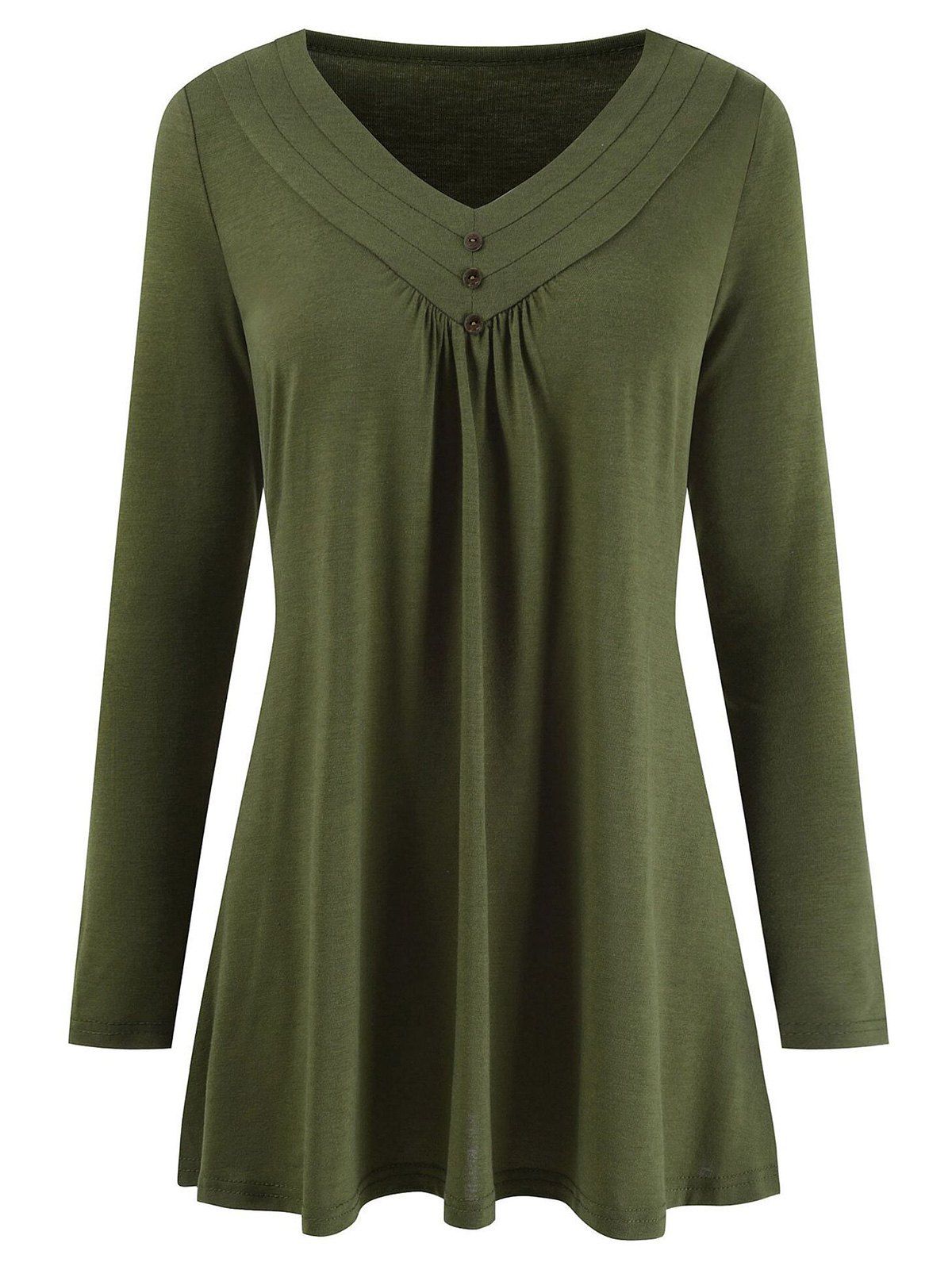 

Mock Buttons Long Sleeves Solid Tee, Army green