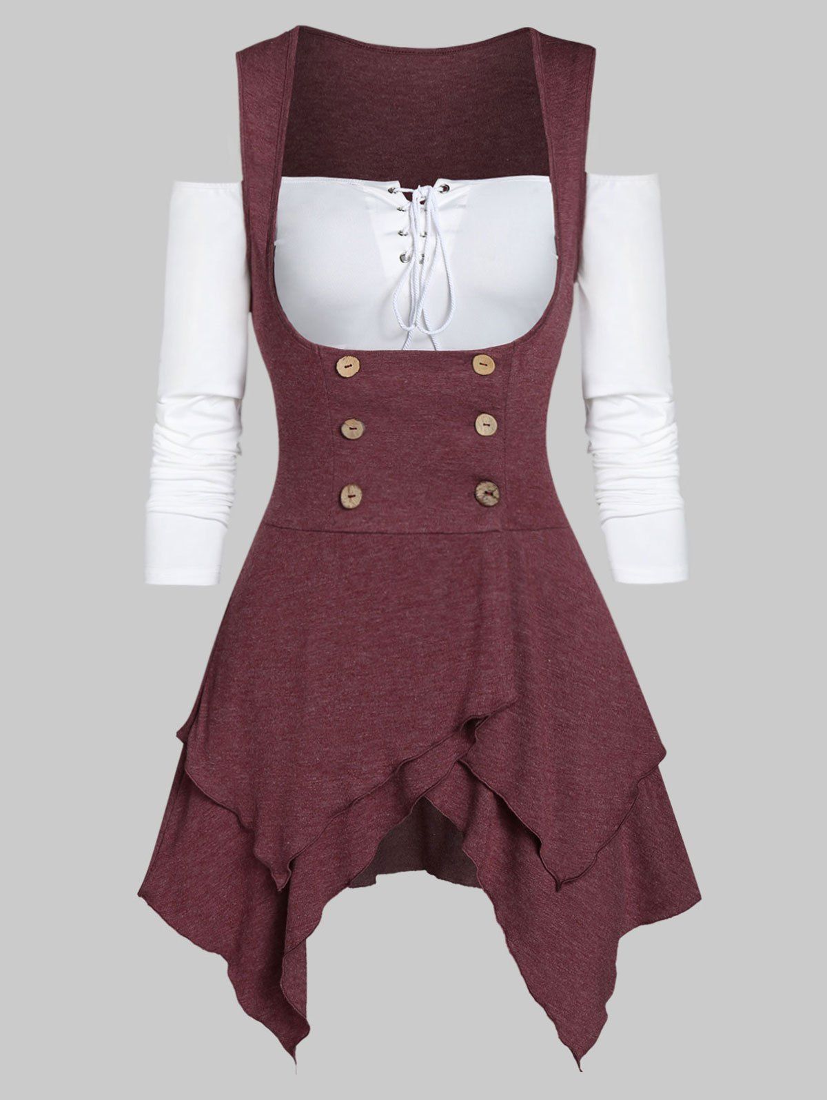 

Off The Shoulder T Shirt with Marled Asymmetric Vest, Firebrick